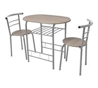Fengshui Mesa de bar MDF con 2 sillas de bar, marco de hierro | Juego compacto de bistró, ahorro de espacio, sillas deslizantes debajo de la mesa, montaje sencillo