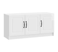 Fengshui Mueble para TV blanco brillante, 99 x 34,5 x 47 cm | Material de madera, 2 compartimentos, asas de arco negro, espacio de almacenamiento para dispositivos multimedia