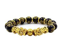 FengShui - Pulsera de riqueza y suerte, Feng Shui de obsidiana negra Pixiu, pulsera elástica de cuentas de Buda para mujeres y hombres, Adjustable, Zinc, No es una piedra preciosa