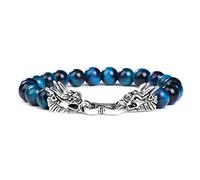 Fengshui - Pulseras con dije de dragón para mujeres y hombres, pulsera de cuentas de piedra natural, turquesa, lapislázuli, regalo de buena suerte, ojo de tigre azul, 23 cm