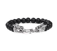 Fengshui - Pulseras con dije de dragón para mujeres y hombres, pulsera de cuentas de piedra natural, turquesa, lapislázuli, regalo de joyería de buena suerte, ónix negro mate, 19 cm