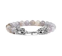 Fengshui - Pulseras de cuentas de dragón para mujeres y hombres, pulsera de cuentas de piedra natural, turquesa, lapislázuli, regalo de buena suerte, ágata gris, 17 cm