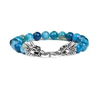 Fengshui - Pulseras de cuentas de dragón para mujeres y hombres, pulsera de cuentas de piedra natural, turquesa, lapislázuli, regalo de buena suerte, ágata azul, 23 cm