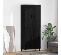 Fengshui Tabla elevadora de madera de roble negro, 69,5 x 34 x 180 cm | Soporte independiente, tiradores en D, estantes con puertas batientes, acabado mate, fijación a la pared incluida