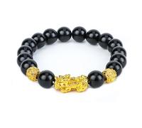 Fengshui Wealth and Luck, Feng Shui Black Obsidian Pulsera de Riqueza Prosperidad Buda Beads Pulseras elásticas para Mujeres Joyas