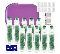 fengshuisale Botella de aceite esencial de 10 ml con estuche de transporte de EVA (botella de vidrio transparente con tapa plateada, paquete de 10, bolas de rodillo de piedras preciosas, chips de