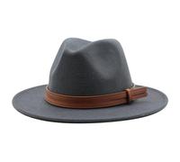 Fengyan Sombreros Sombrero de copa grande de lana de estilo coreano, sombrero de Jazz, sombrero de ala grande de estilo británico, sombrero de ala plana for mujer de otoño e invierno ( Color : Gris os