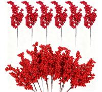 FengYour 20PCS Bayas de Navidad Rojas Bayas de Acebo Artificiales Realista y Compacto Artificiales Bayas Rojas para Manualidades de Decoración de árboles de Navidad