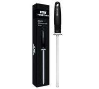 FENGYUEY Chaira Afilar [Original] - Afilador Cuchillos Profesional de Acero al Carbono de Cocina | Manual, Mango Ergonómico, Agujero Colgante, Protector de Los Dedos | 37cm Negro