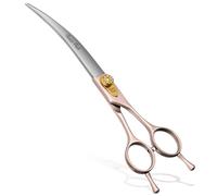 Fenice Peak Tijeras profesionales curvadas para perros de 17,7 cm, oro rosa 440C de acero inoxidable para corte de mascotas, corte de seguridad para perros y gatos