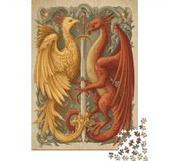 Fénix and Dragón Fighting for The Same SwordIlustración medievalRompecabezas De 1000 Piezas para Adultos, Juegos De Desafío para Niños, Regalos38x26cm/1000pcs