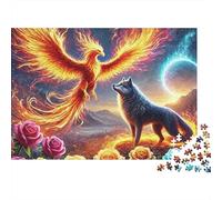 Fénix Ardiente Lobo Mítico Puzzle de 1000 Piezas Papel para Adultos Paisaje Fantástico Relajación Interacción Familiar Decoración Regalo Hogar 70x50cm/1000pcs