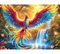 Fénix Colorido en Cascada Puzzle 300 Piezas Cartón Grueso para Adultos Colorful Fantasy Vida Silvestre Diversión Grupal Entrenamiento Cerebral Regalo Navideño Regalo Ideal 300 PCS/40x28cm