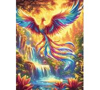Fénix con plumas arcoíris Over A Magical Waterfall Puzzle 500 Piezas Cartón Blanco Premium Para Coleccionistas vida silvestre y plantas Entrenamiento Memoria Juego Compartir Colección Rompecabezas 500