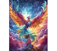 Fénix con Plumas arcoíris Puzzle 500 Piezas Cartón Blanco Premium para Coleccionistas Vida Silvestre y Plantas Entrenamiento Memoria Juego Compartir Colección Rompecabezas 500 PCS
