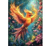 Fénix de Fuego en el jardín de Flores Puzzles 300 Piezas Decorativo Hogar Mitos fantásticoss Obra De Arte Rompecabezas Familiar para Adultos Desafío Intelectual DIY Creativo 300 PCS
