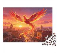 Fénix de Fuego Místico Puzzle de 1000 Piezas para Adultos Papel Vista Ciudad al Atardecer Relajante Decoración Regalo Familia 70x50cm/1000pcs