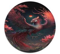 Fénix de Fuego Místico Puzzle de 1000 Piezas Redondo Papel Puzzle para Adultos Escena Fantasía Nocturna