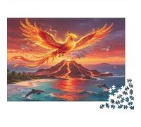 Fénix de Fuego Puzzle de 1000 Piezas Cartón para Adultos Escena Volcán Isla Juego de Puzzle 1000 Piezas Relajante Decoración Hogar Regalo 70x50cm/1000pcs