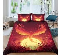 Fénix resurgiendo de Las Cenizas, Sol Dorado Juego De Cama 3 Piezas,3D Impresión,Microfibra Funda Nórdica Funda De Almohada para Niñas Y Niños Single（135x200cm）