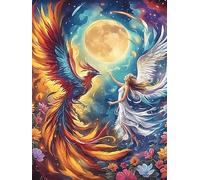 Fénix y una Chica bajo la Luna Llena Rompecabezas 500 Piezas Cartón para Mayores Vida Silvestre y Plantas Terapia Ocupacional Regalo Corporativo Garantía Satisfacción Regalo Reyes Magos 500 PCS
