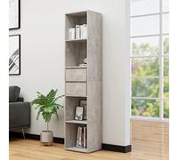 FENLAX Estanteria Alta Estantería con Cajone Mueble Almacenaje Vitrina Salon Biblioteca Estantes Abiertos Libreria para Exposición 36x30x171 cm Madera Contrachapada Gris Hormigón