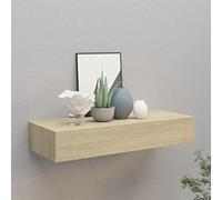 FENLAX Estantería con cajones, 60 x 23,5 x 10 cm, MDF, metal color roble, armario de pared con cajón, estantería flotante con cajones, estantería colgante moderna