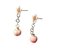 Fenni Jewelry Bonitos pendientes de gota de cristal de granada, limón y melocotón, pintura hecha a mano, flor esmaltada, poste de plata de ley con tono dorado, Grande, Metal, Cristal