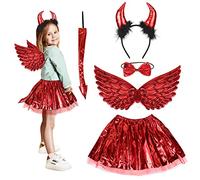 Fennoral 5 pz Juego disfraz diablo disfraz hada para niños disfraz diablo para niñas diadema cuernos diablo pajarita alas cola tutús para disfraz Halloween regalo fiesta cosplay imitación