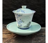 FENNYYAR Juego de té de cerámica de porcelana azul y blanca dibujada a mano, 150 ml, 141.7 g