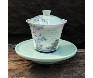 FENNYYAR Juego de té de cerámica de porcelana azul y blanca dibujada a mano, 150 ml, 141.7 g
