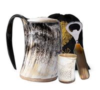 Fenrir Taza de cuerno vikingo de 16 onzas con vaso de chupito y abridor para cerveza cerveza y bebida fría, idea de regalo para el día del padre