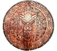 Fenrirr Escudo vikingo - Escudo de batalla redondo nórdico medieval tallado a mano, decoración de pared auténtica, 61 cm, marrón