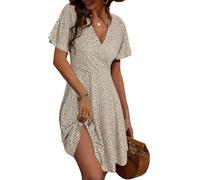 FENSACE Vestido de verano para mujer, floral, manga corta, cuello en pico, corte evasé, midi, floral-31, Large