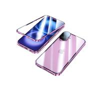 Fensweli Coque Magnética para iPhone 16 con Protección 360°Funda Antichoque de Metal y Cristal Templado,Protector de Lente de Cámara,Parachoques Transparente-Rosa