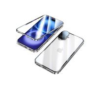 Fensweli Coque Magnética para iPhone 16 Plus con Protección 360°Funda Antichoque de Metal y Cristal Templado,Protector de Lente de Cámara,Parachoques Transparente-Plata