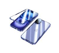 Fensweli Coque Magnética para iPhone 16 Plus con Protección 360°Funda Antichoque de Metal y Cristal Templado,Protector de Lente de Cámara,Parachoques Transparente-Azul