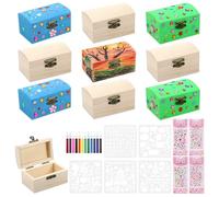 Fentar 10Pc Diy Mini Caja de Madera, Lindo Caja de Madera con Tapa, Cofre del Tesoro Niños Juguetes, Cajas de Madera para Decorar Con Pegatinas Decorativas de Bolígrafos de Colores Para Niños 6 Años