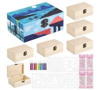 Fentar 6Pc Diy Mini Caja de Madera, Lindo Caja de Madera con Tapa, Cofre del Tesoro Niños Juguetes, Cajas para Decorar Con Pegatinas Decorativas de Bolígrafos de Colores Para Niños 6 Años