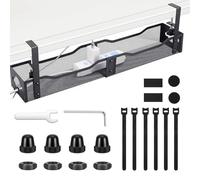 Fentar Organizador de Cables Escritorio, Cable Management Under Desk con Soporte de Abrazadera, Bandeja Cables Escritorio de 25'' / 64 cm, Recoge Cable Mesa con Diseño de Apertura Lateral