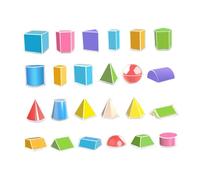 Fenteer 24 Bloques de Formas geométricas 3D: Cilindros, Cubos y Otros Elementos manipulativos para matemáticas. Ideales para Preescolar, Material Escolar y