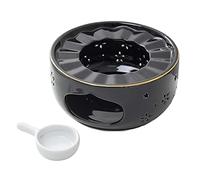 Fenteer Calentador de Tetera de Cerámica, Calentador de Tetera con Portavelas, Calentador de Velas para Tetera de Vidrio, Tetera de Acero Inoxidable, Tetera D, Negro, Individual