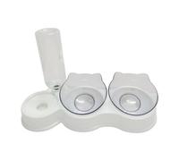 Fenteer Comedero para Gatos Juego Doble de Tazones con Dispensador Automático Botella Recargable de 500ml en Material PP Resistente Fácil de Desmontar Y Limpi, Blanco