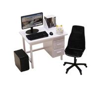 Fenteer Decoración de casa de muñecas Muebles de casa de muñecas Computadora de escritorio Conjunto de computadora en miniatura moderno, Escritorio Blanco
