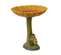 Fenteer Fuente de Resina para Aves de Jardín, Plato para Baño de Pájaros, Escultura Ornamental, Rana 16.5x16.5x20cm