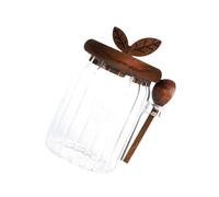 Fenteer Jarra de Vidrio con Tapa y Cuchara de Madera, Recipiente de Vidrio para Comida Seca, 600ml
