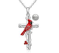 Fenthring Collar cardenal de plata de ley 925, collar con colgante de cardenal rojo para mujer, dije de pájaro rojo, regalo de Navidad para el día de la madre, 1.06 x 0.62 inches, Plata esterlina