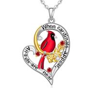 Fenthring Collar cardenal para mujer, plata de ley 925, corazón rojo, cardenal, colgante, conmemorativo, condolencias, pájaro, regalo para el día de la madre, 0.94X0.74 inches, Plata esterlina