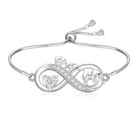 Fenthring Pulsera de elefante de plata de ley S925 con diseño de corazón infinito y elefante ajustable para mujer, 0.87*0.43, Plata Esterlina, Circonita cúbica