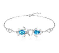 Fenthring Pulsera de tortuga marina para mujer, plata de ley, ópalo azul, joyería de playa hawaiana, Medio, Plata Esterlina, Circonita cúbica